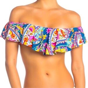 Trina Turk Off Shoulder Ruffle Bandeau Bikini Top, 6